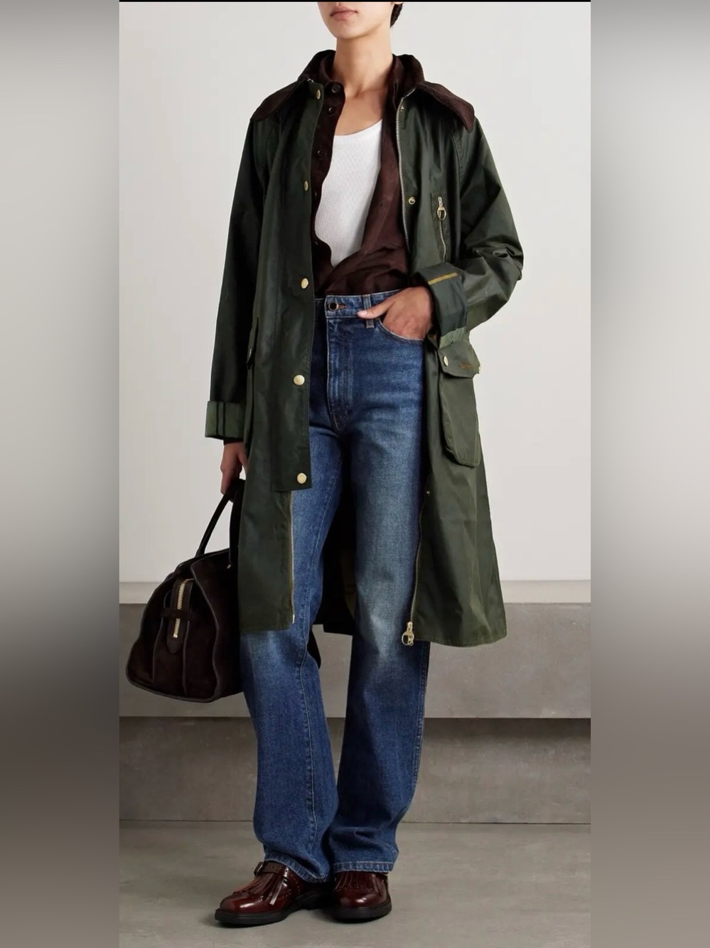 Barbour Ebberston Olive Green Waxed Jacket Coat Size 14 US